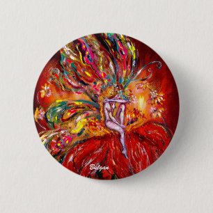 FLOWER FAIRY IN RED Fantasy 6 Cm Round Badge