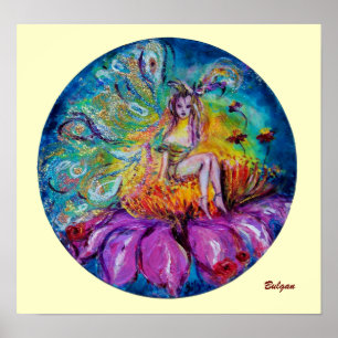 FLOWER FAIRY IN THE NIGHT Fantasy Poster