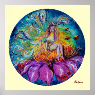 FLOWER FAIRY IN THE NIGHT Fantasy Poster