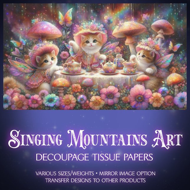 Flower Fairy Kitten Garden Party Decoupage  Tissue Paper (Creator Uploaded)