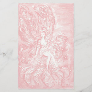 FLOWER FAIRY ON IRIS Pink White Fantasy Stationery