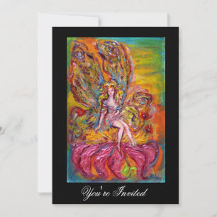 FLOWER FAIRY ON THE PINK IRIS Fantasy Black Yellow Invitation