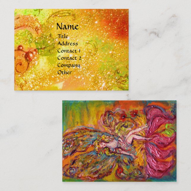 FLOWER FAIRY ON THE PINK IRIS Fantasy Gold Yellow Business Card (Front/Back)