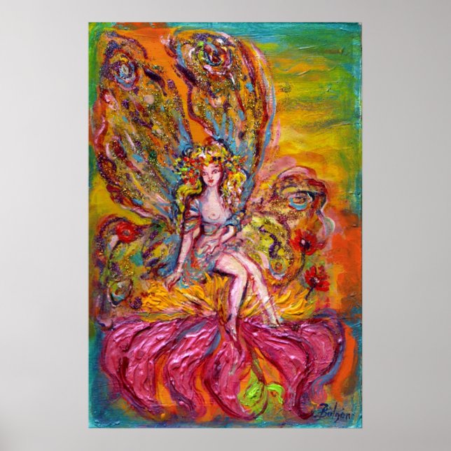 FLOWER FAIRY ON THE PINK IRIS Fantasy Poster (Front)