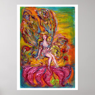 FLOWER FAIRY ON THE PINK IRIS Fantasy Poster