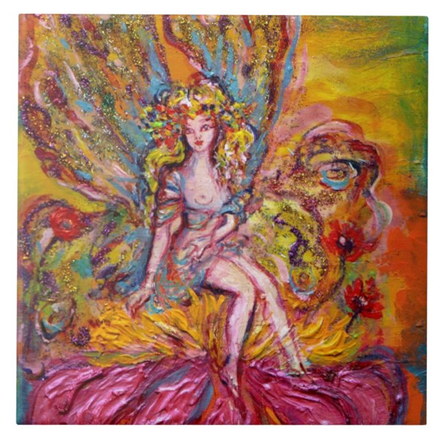 FLOWER FAIRY ON THE PINK IRIS fantasy Tile (Front)