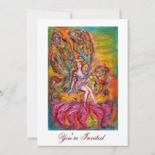 FLOWER FAIRY ON THE PINK IRIS Fantasy Yellow White Invitation