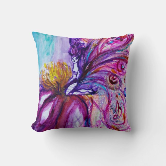FLOWER FAIRY PURPLE PINK FLORAL Girl Baby Status Cushion (Front)