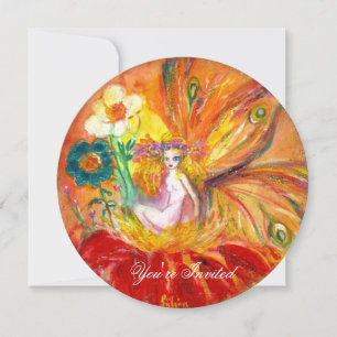 FLOWER FAIRY red pink green yellow gold sparkles Invitation