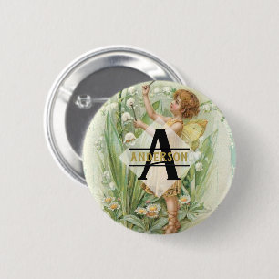 Flower Fairy Snowbells Vintage Art Monogram Named 6 Cm Round Badge