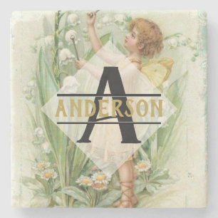 Flower Fairy Snowbells Vintage Art Monogram Named Stone Coaster