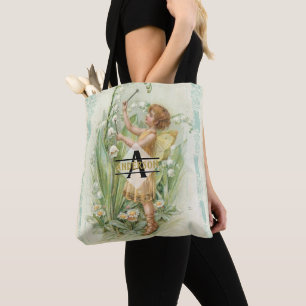 Flower Fairy Snowbells Vintage Art Monogram Named Tote Bag