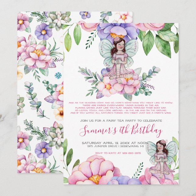 Flower Fairy Tea Party Invitation (Front/Back)