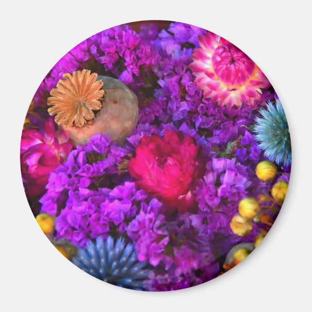 Flower fall purple blue pink gold floral magnet (Front)