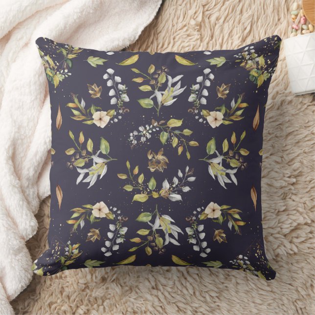 Flower Fall Seamless Cream, Sage, Navy Blue Cushion (Blanket)