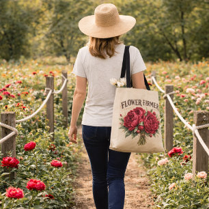Flower Farmer Vintage Pink Peony Bouquet Rustic Tote Bag