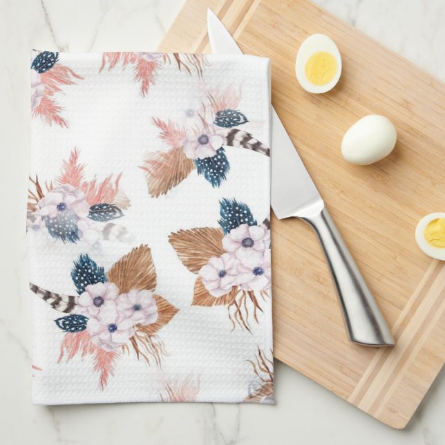 Flower & Feather Boho Geometric Kitchen towels (Quarter Fold)