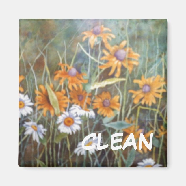 "Flower Field #1" Clean Dishwasher Status Magnet (Front)