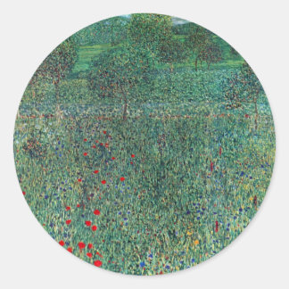 Flower Field in Litzlberg Klimt, Vintage Landscape Classic Round Sticker