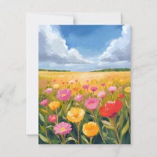 Flower Field Landscape Painting Thank You Card