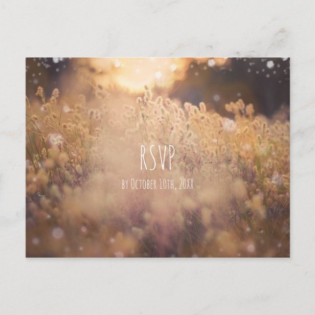 Flower Field Rustic Country Sunset Dusk RSVP Invitation Postcard (Front)