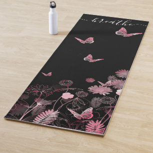 Flower field with butterflies yoga mat