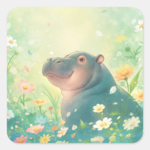 Flower Fields and Happy Hippo Square Sticker