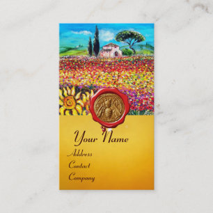 FLOWER FIELDS, HONEY BEE RED WAX SEAL ,BEEKEEPER BUSINESS CARD