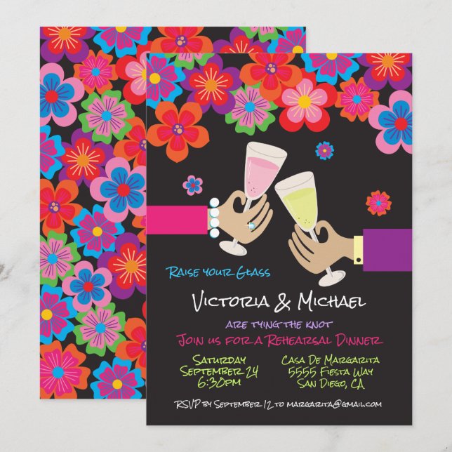 Flower Fiesta Toast Rehearsal Dinner Invitation (Front/Back)