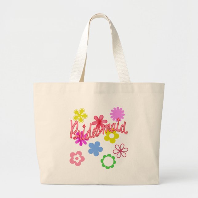 Flower Filled Bridesmaid Products Large Tote Bag (Front)