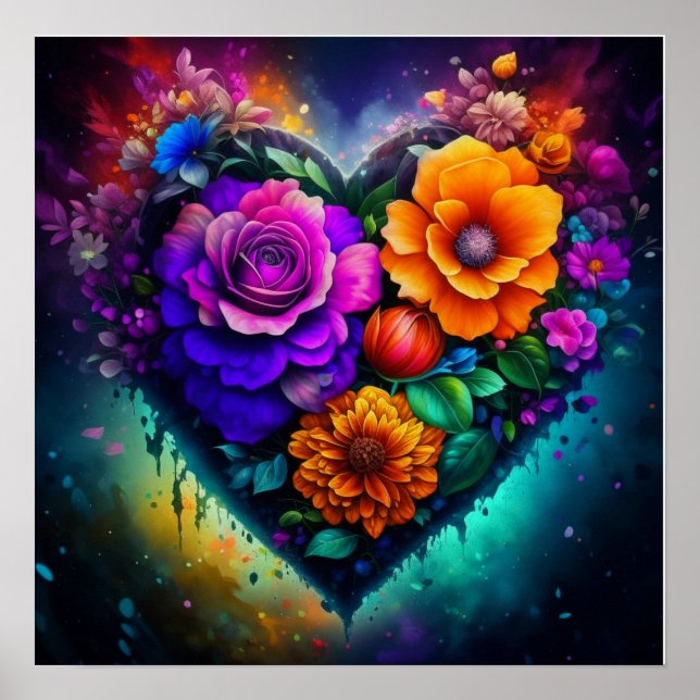 Flower Filled Heart Valentine's Day Poster (Front)