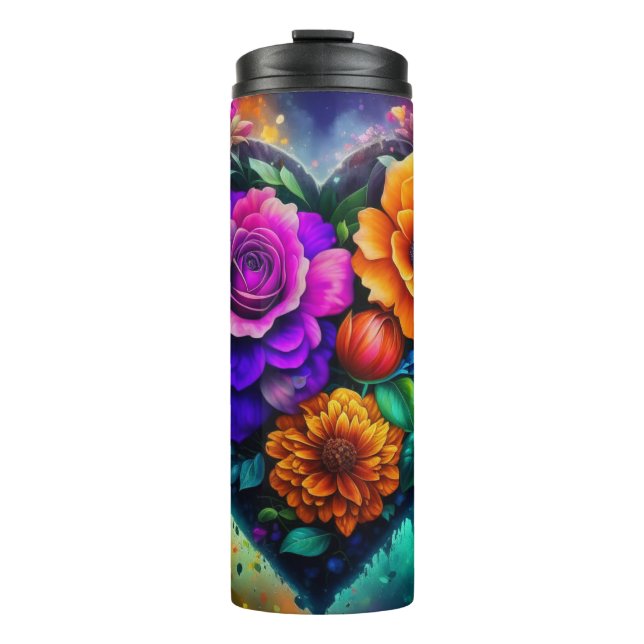 Flower Filled Heart Valentine's Day Thermal Tumbler (Front)