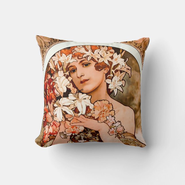 Flower, Fine Art Alphonse Mucha Cushion (Front)