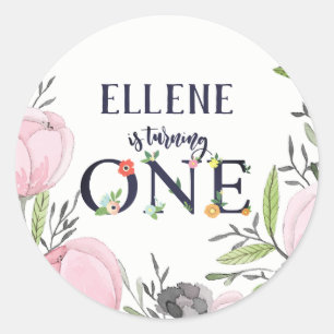 Flower First Birthday Party Classic Round Sticker