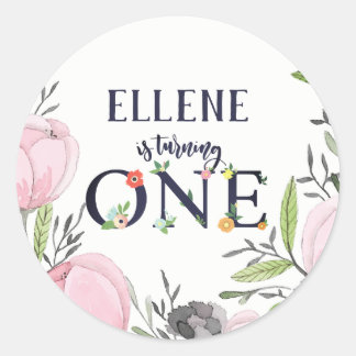 Flower First Birthday Party Classic Round Sticker