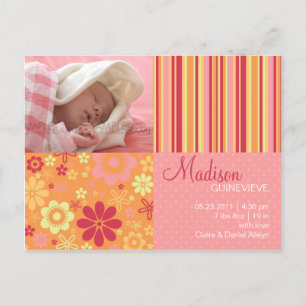 Flower Fizz Pink & Orange • Baby Announcement Postcard