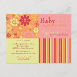Flower Fizz Pink & Orange • Baby Shower Invitation