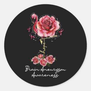 Flower Flamingo Hope Burgundy Ribbon Brain Aneurys Classic Round Sticker
