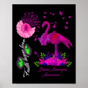 Flower Flamingo Hope Burgundy Ribbon Brain Aneurys Poster