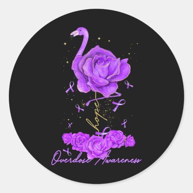 Flower Flamingo Hope Purple Ribbon Overdose Awaren Classic Round Sticker (Front)