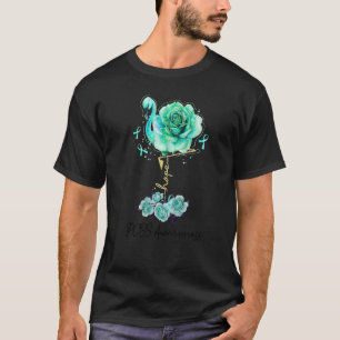 Flower Flamingo Hope Teal Ribbon Pcos Awareness T-Shirt
