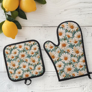 Flower Floral Daisy pattern Oven Mitt & Pot Holder Set