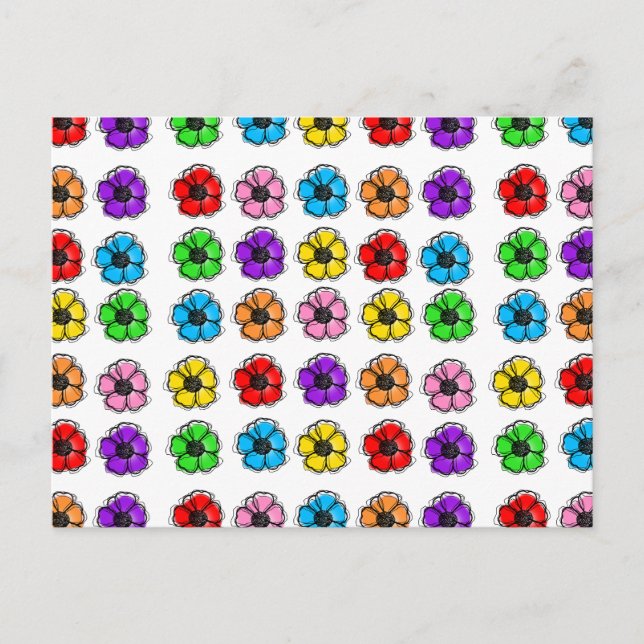 Flower Floral Doodle Line Art Watercolor Abstract  Postcard (Front)