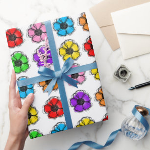 Flower Floral Doodle Line Art Watercolor Abstract Wrapping Paper