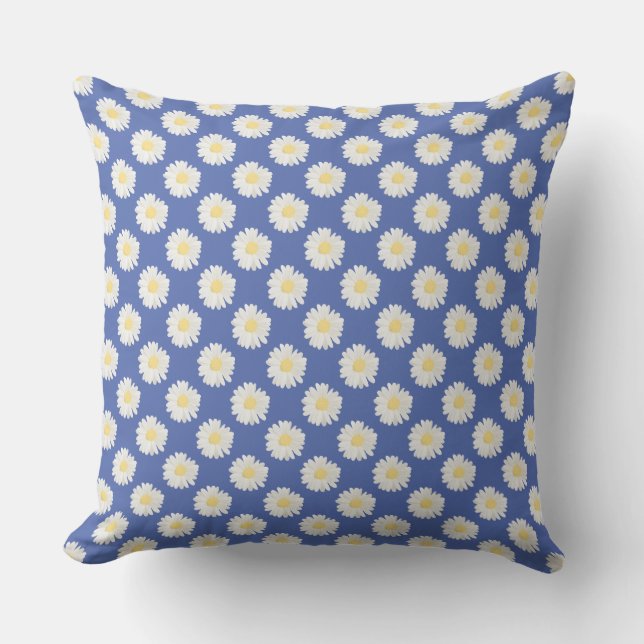 Flower floral print daisies on blue cushion (Front)