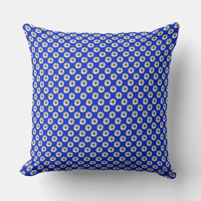Flower floral print daisies on cobalt blue cushion (Front)