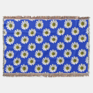 Flower floral print daisies on cobalt blue throw blanket