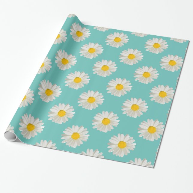 Flower floral print daisies on cobalt blue wrapping paper (Unrolled)