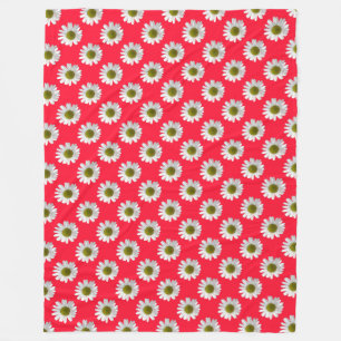 Flower floral print daisies on red pink fleece blanket