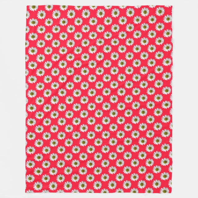 Flower floral print daisies on red pink fleece blanket (Front)
